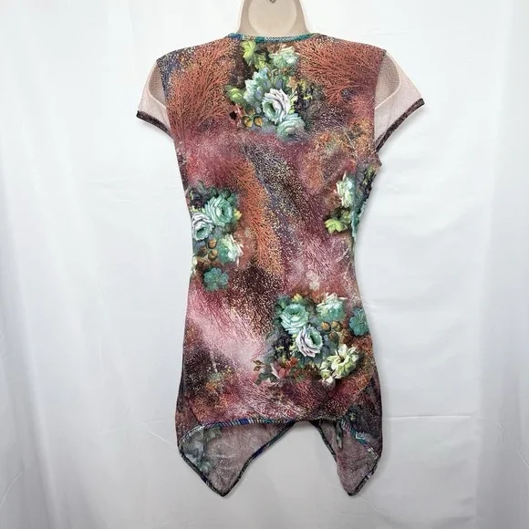 Anac Kimi Y2K Long Babydoll Top Indie Asymmetric Ethereal Fairy Festival Mesh - Picture 2 of 12